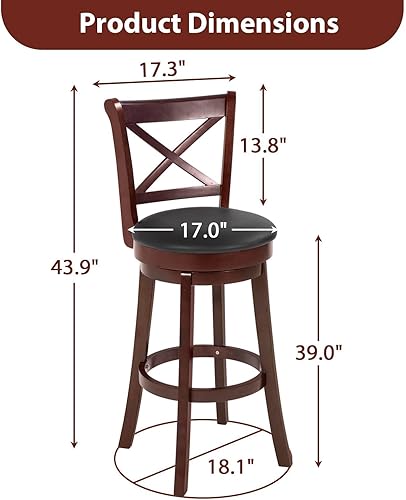 Miniatura 2 de Taburetes de bar giratorios para isla de cocina, 39 pulgadas de altura de mostrador, juego de 2, taburetes tapizados de piel sintética, taburetes de