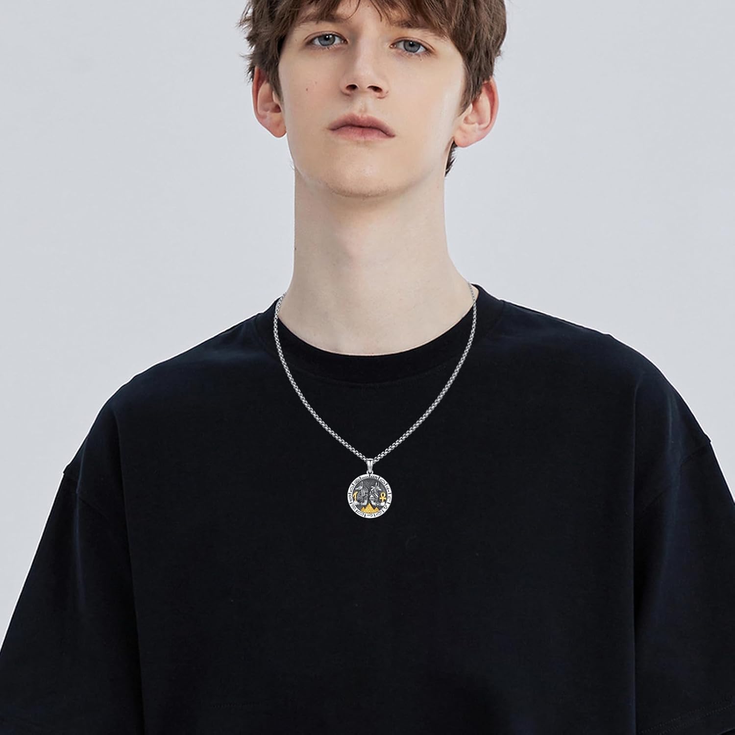 Egyptian Necklace for Men 925 Sterling Silver Anubis/Bastet Pendant Amulet Jewelry Gifts for Father's Day Birthday Christmas - Image 3