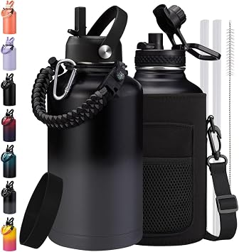 Half Gallon Insulated Water Bottle 64 oz with Carrier Bag & Paracord Handle