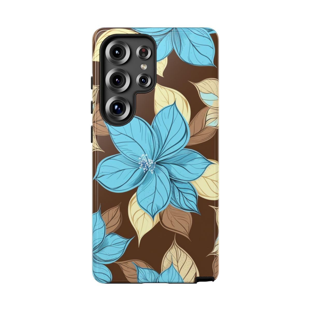 Coque Samsung S25 Ultra motif floral turquoise et beige rigide brillante - 5