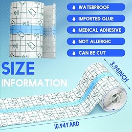 Transparent Dressing Adhesive Bandage Waterproof Clear Adhesive Bandages Stretch Tape for Tattoos Swimming (3.94 Inch x 10.94 Yard)