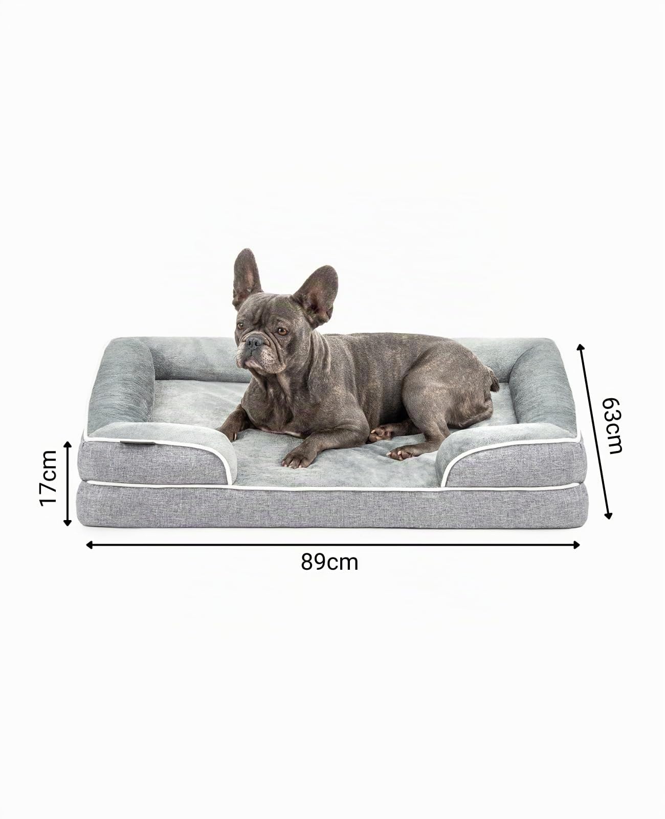 lionto orthopädisches Hundebett + erhöhter Rand, 89x63x17 cm, Hundekissen robust mit weichem Flanell, Bezug abnehmbar & waschbar, rutschfest, für kleine & große Hunde + Katzen, grau
