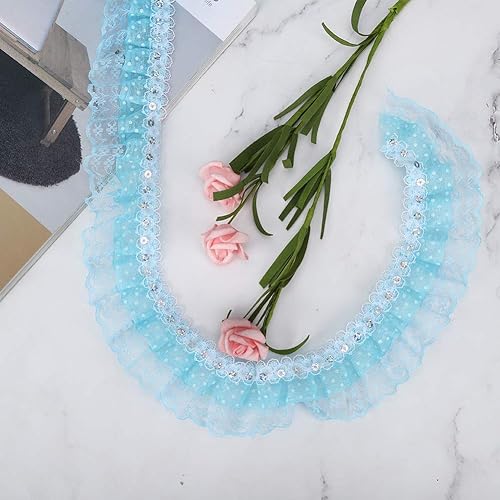 Miniatura 8 de Cinta de encaje de malla de 5 yardas, puntos de impresión de 1.772 in, cinta de encaje de malla, cinta de encaje de costura, lentejuelas bordadas,