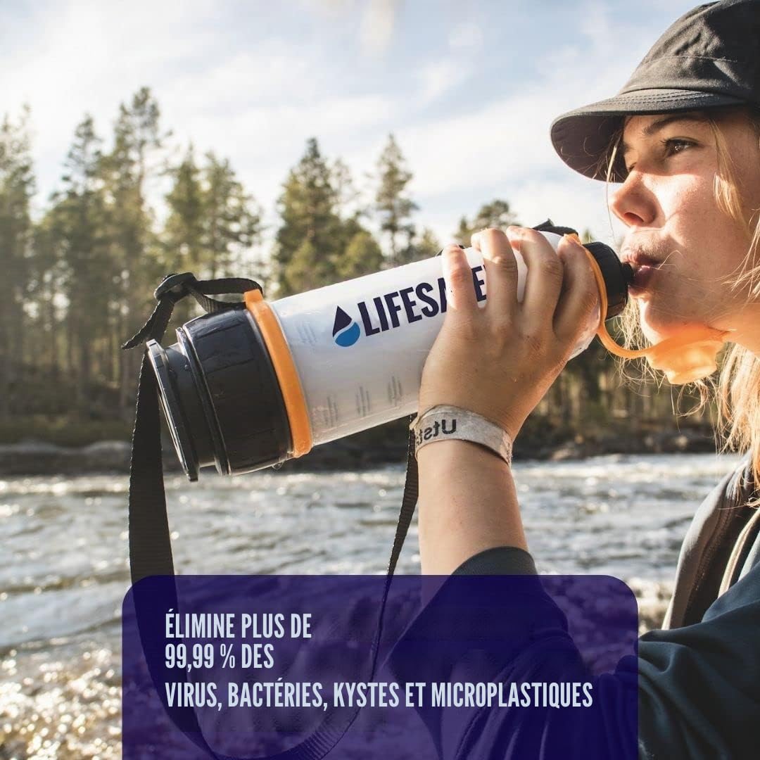 LifeSaver Filtre à eau portable et purificateur – Facile à utiliser, élimine 99,99 % des virus, bactéries et kystes, technologie Failsafe, 750 ml, approuvé par les militaires, purifie jusqu'à 6000 L