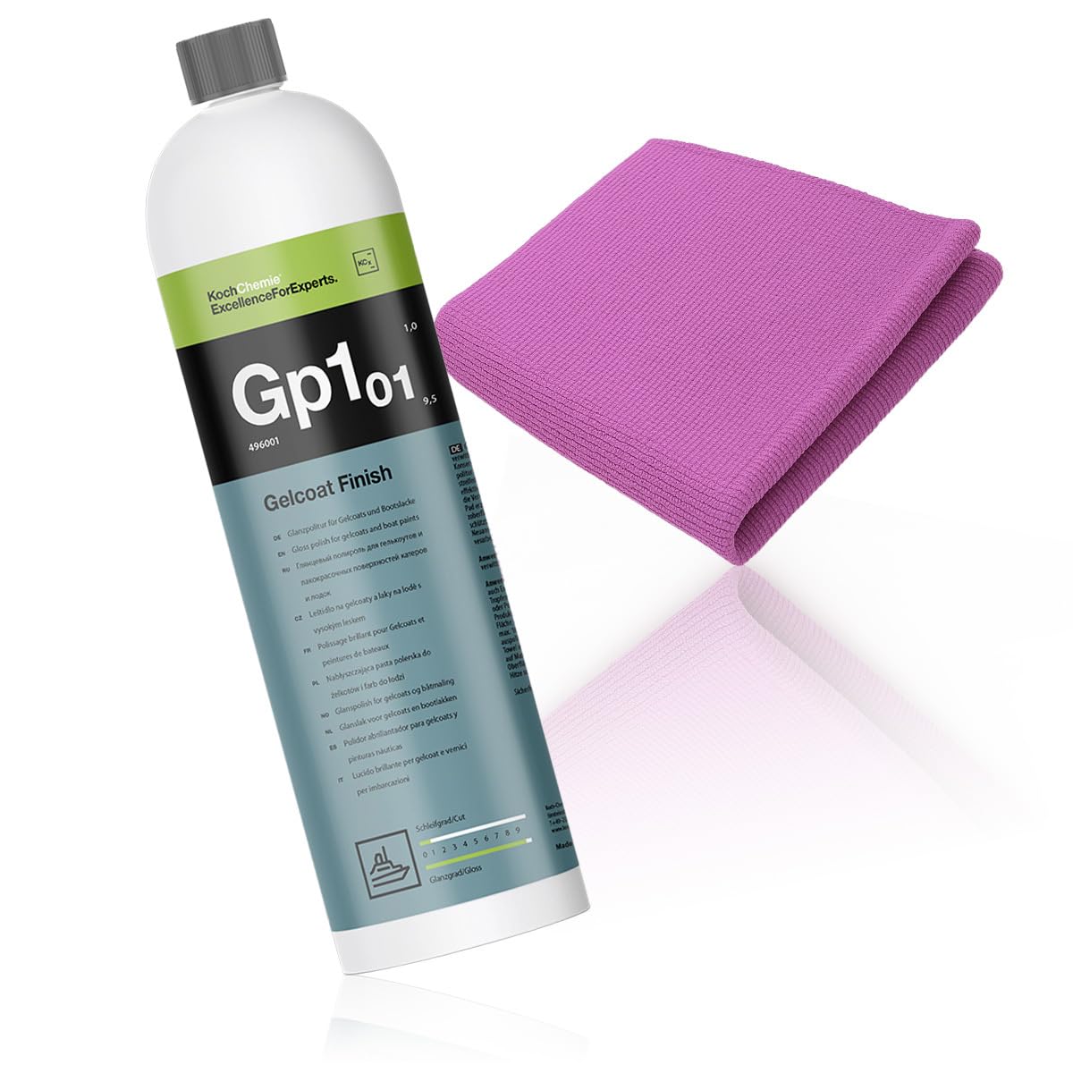 Koch Chemie Gelcoat Finish Politura, 1 l, w zestawie ściereczka z mikrofibry do polerowania łodzi, żaglówki, zestaw politura żelcoat