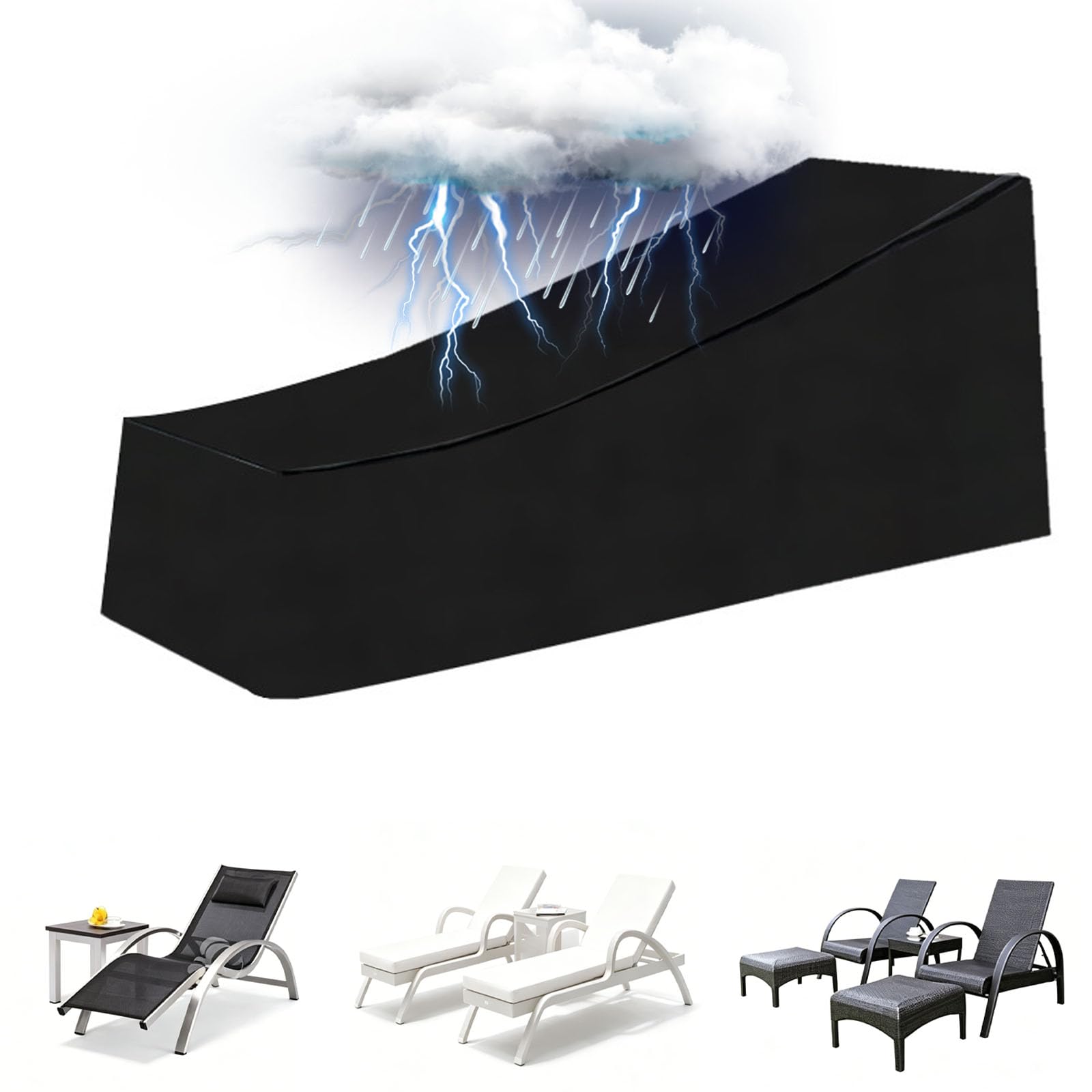 XUHCLY Garden Sunbed Cover,Garden Lounger Chair Waterproof Covers,Windproof Anti-UV Heavy Duty Rip-Proof 210D Oxford Fabric Outdoor Patio Sun Lounger Covers(Size:210x75x40x80cm,Color:Black)