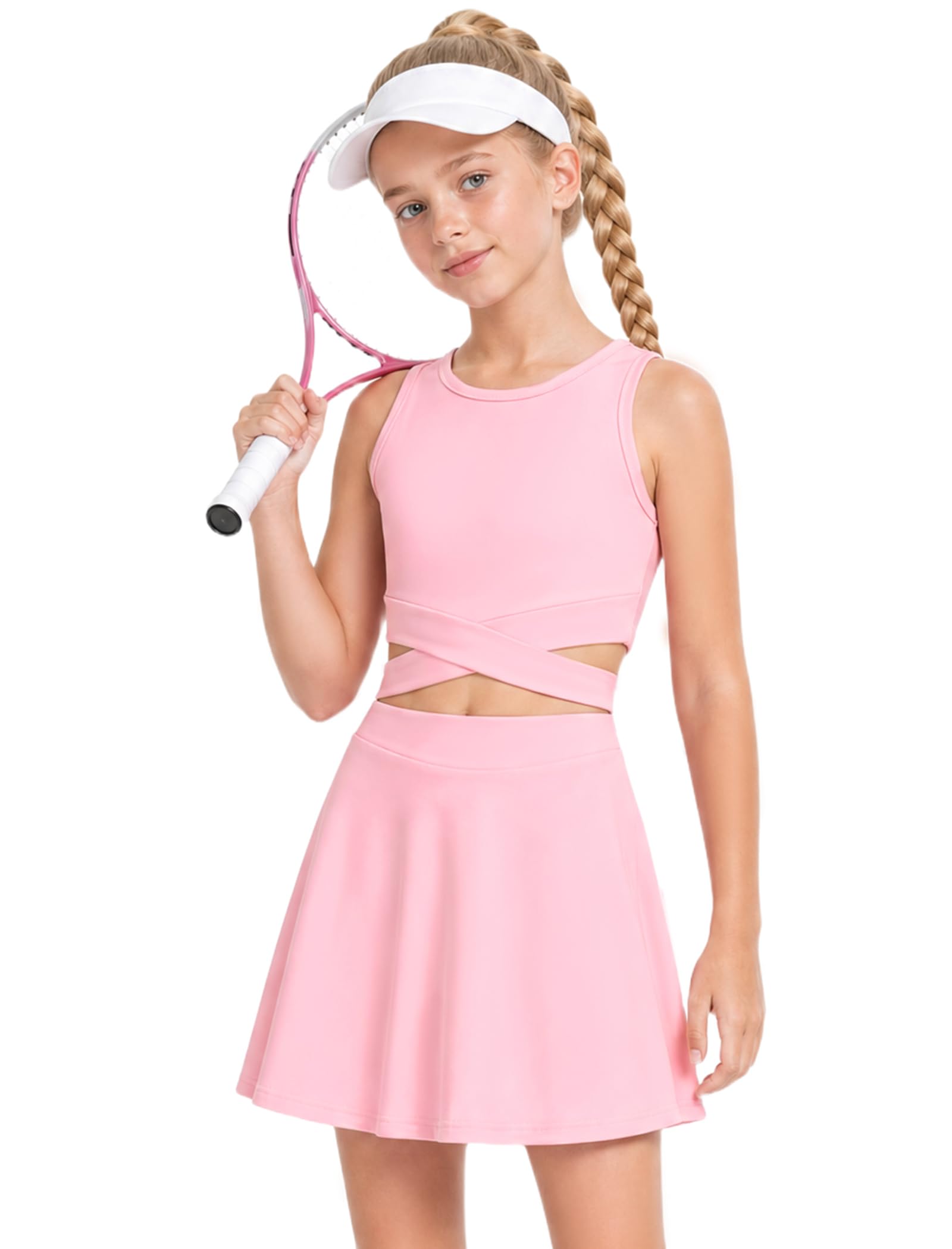 Wenlia Girls Tennis Dress 2 PCS Sleeveless Golf Outfit with Shorts