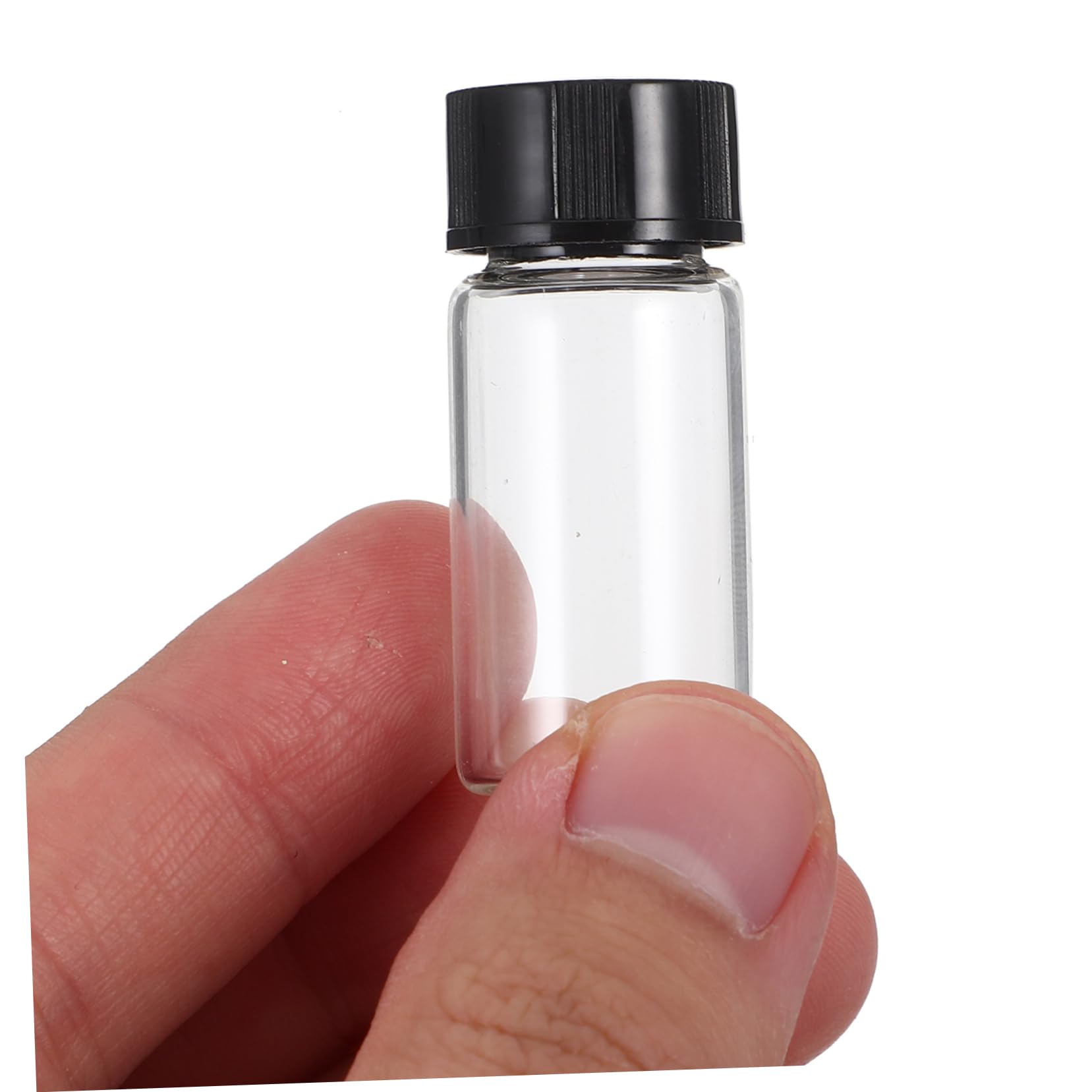 100 Stück 5ml Glasprobenfläschchen Transparent mit Deckel | Flacher Boden, Schwarze Kappen, aus Glas und Kunststoff, für Laborproben, Kompakt Transportierbar