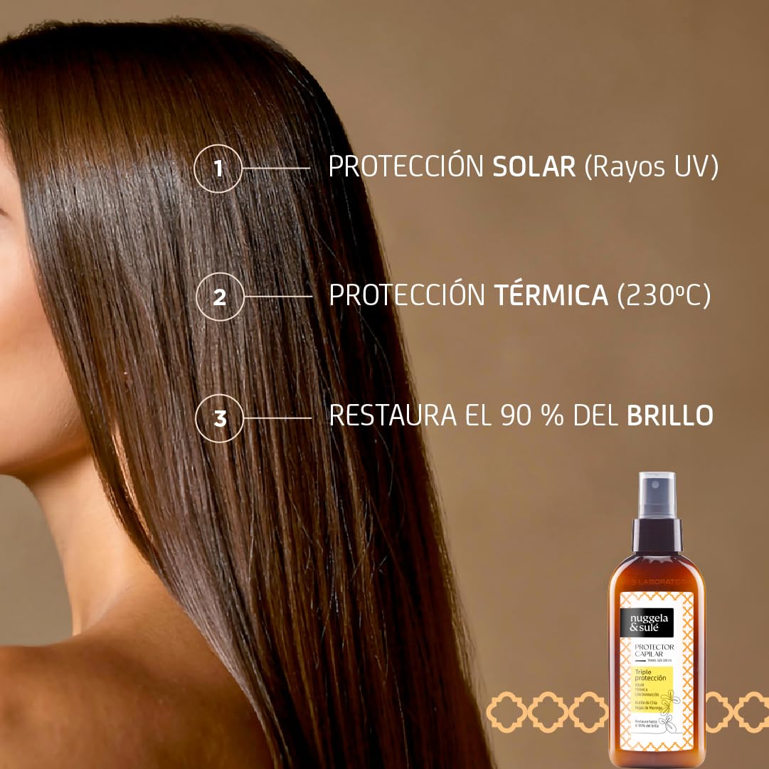 Nuggela & Sulé Protector Capilar Triple Protección Solar Térmica Contaminación Aceite de Chía Aceite de Ricino 100 ml