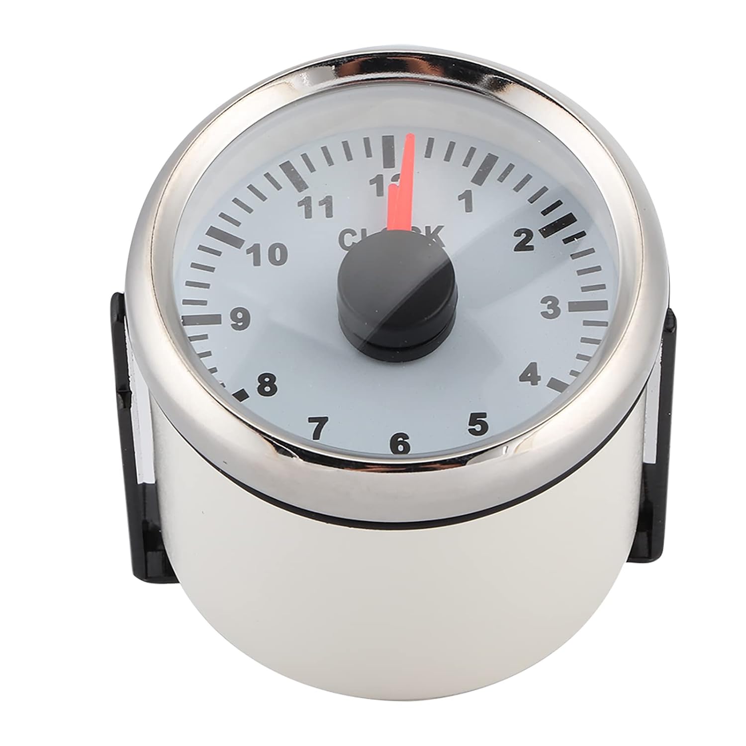 Alomejor Efficient & Durable Car Clock Watch Strong Connection Easy Installation 2in 0-12 Hourmeter Gauges Red Backlight 12V/24V for Auto Yacht RV,EF Dial Clock Meter (White Dial Silver Cover)