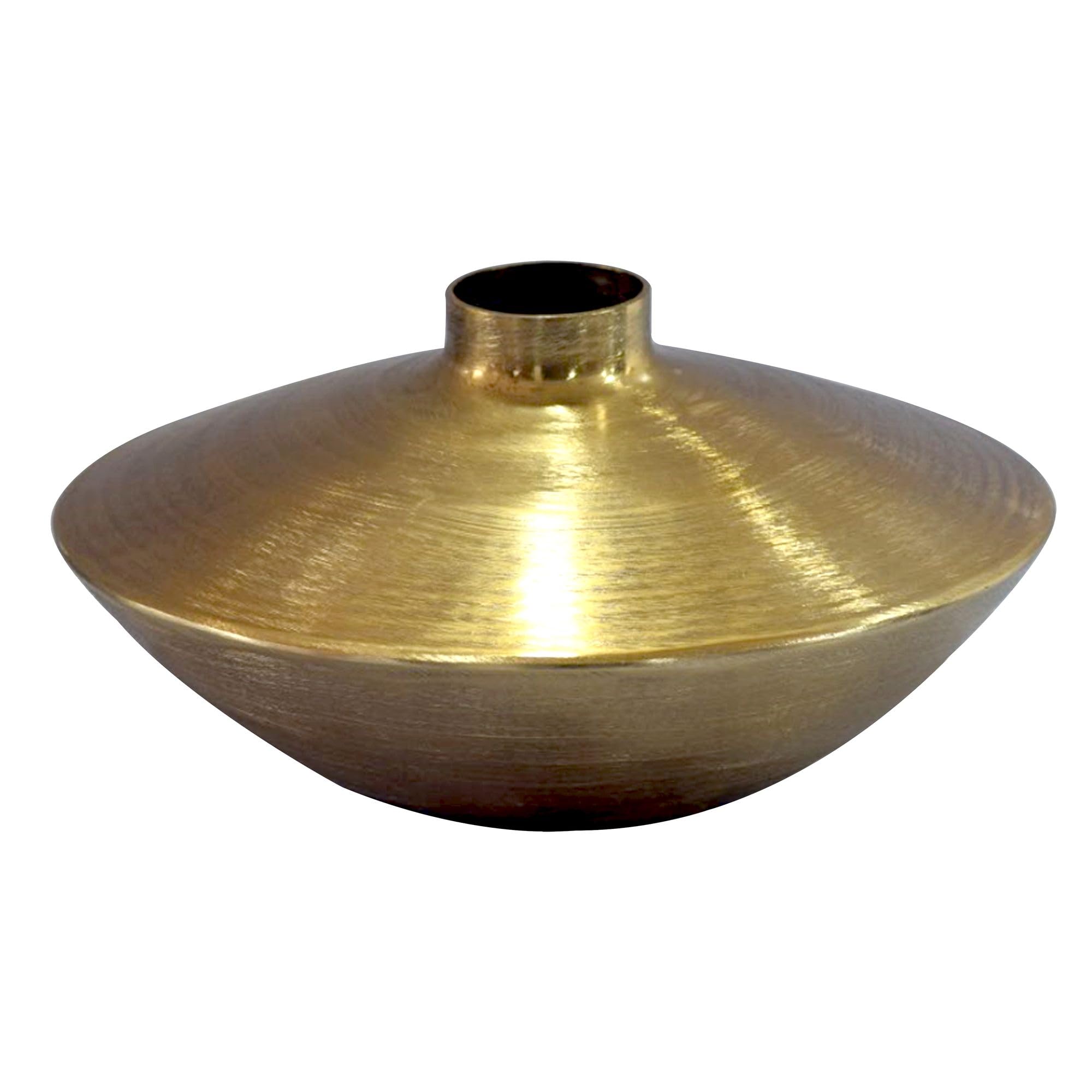 FineBuy Wazon na Stół 35 cm Aluminium Złoty Płaski, Wazon Dekoracyjny | szerokość wazon ze strukturalna powierzchnia, wazon na kwiaty ręcznie wykonana, dekoracja wnętrz do stół do jadalni