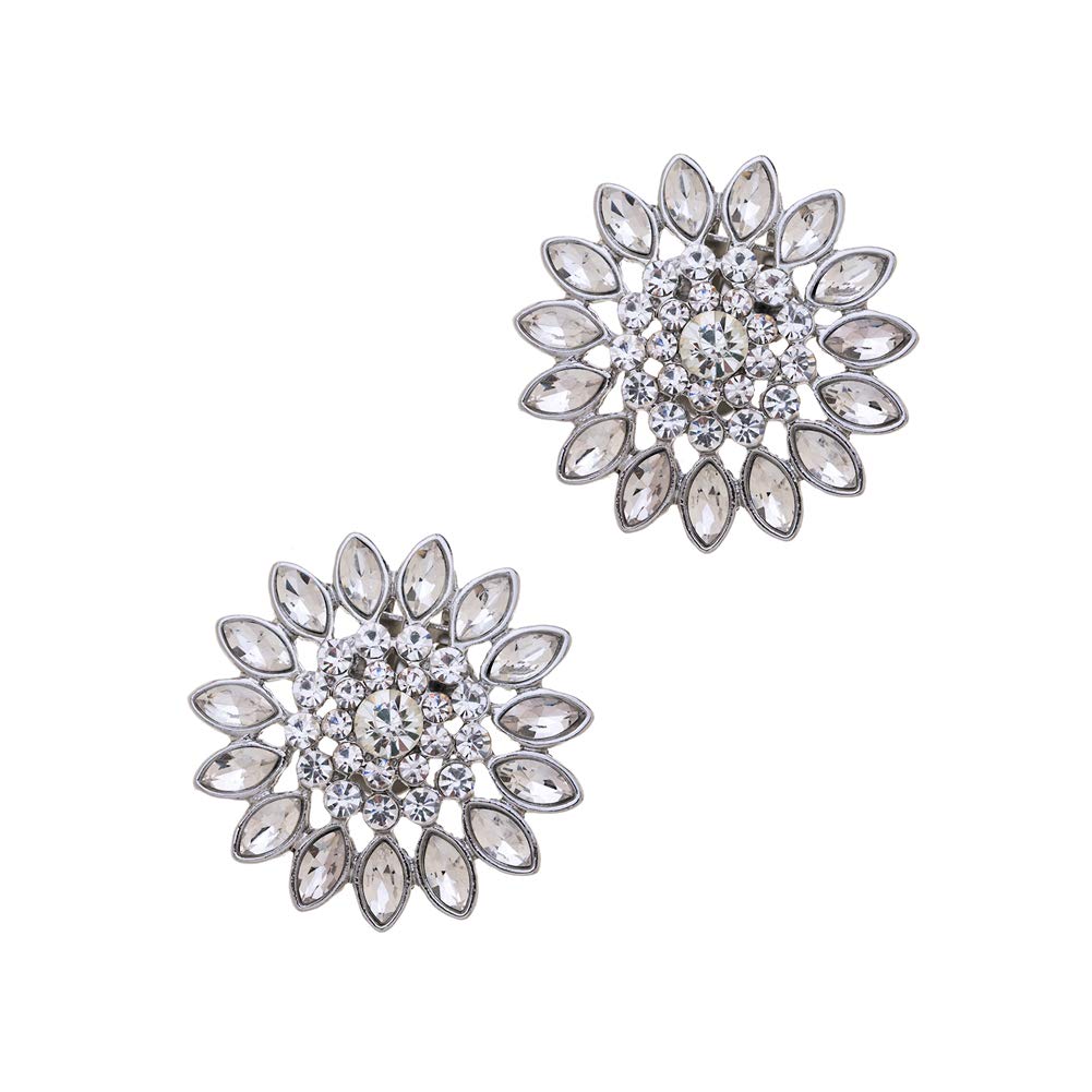 2Pcs Fashion Decorative Round Rhinestones Flowers Crystal Wedding Party Prom Shoe Clips Accessories