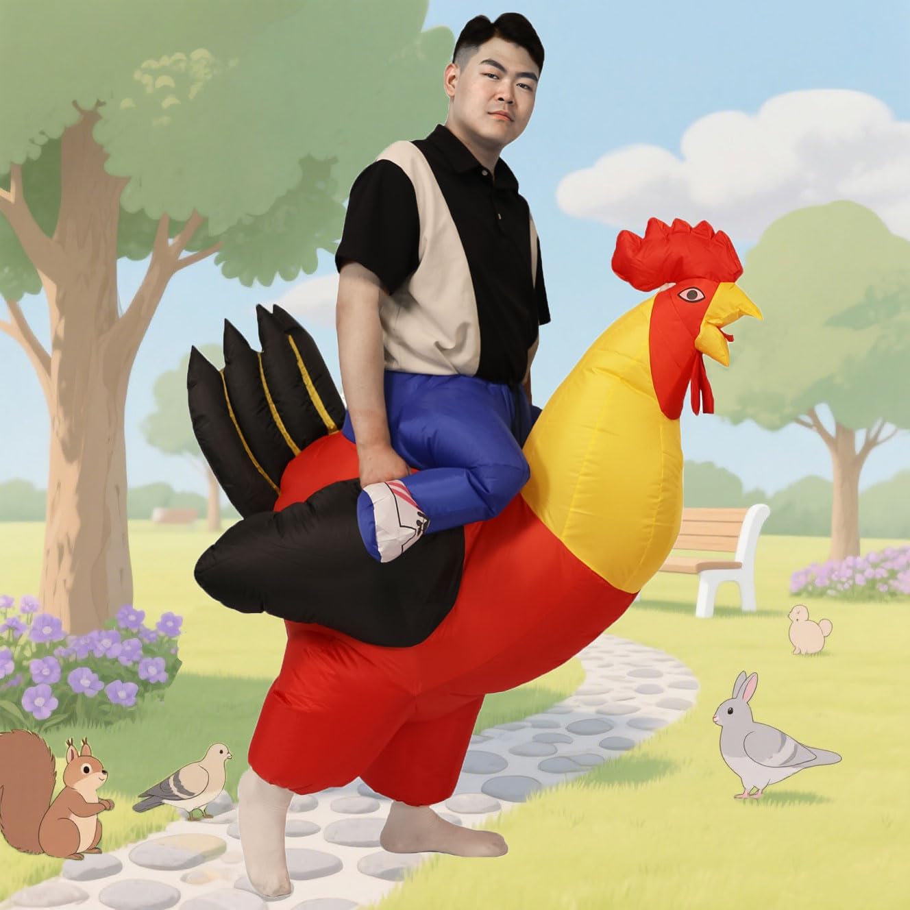 Inflatable Chicken Costume Inflatable Costumes Women Men Funny Ride On Rooster Costume Blow up Costumes Cosplay - Image 4