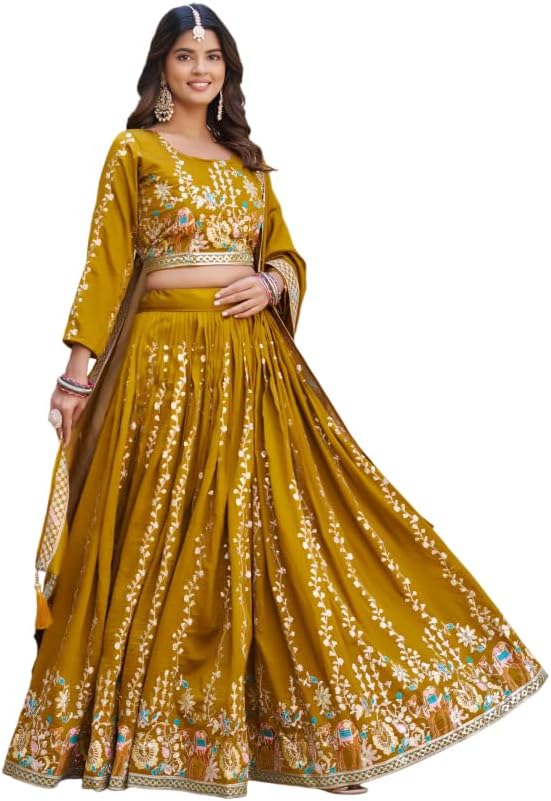 - Georgette Embroidery Sequence Work Wedding Bridal Lehenga Choli with Dupatta Ready to wear..
