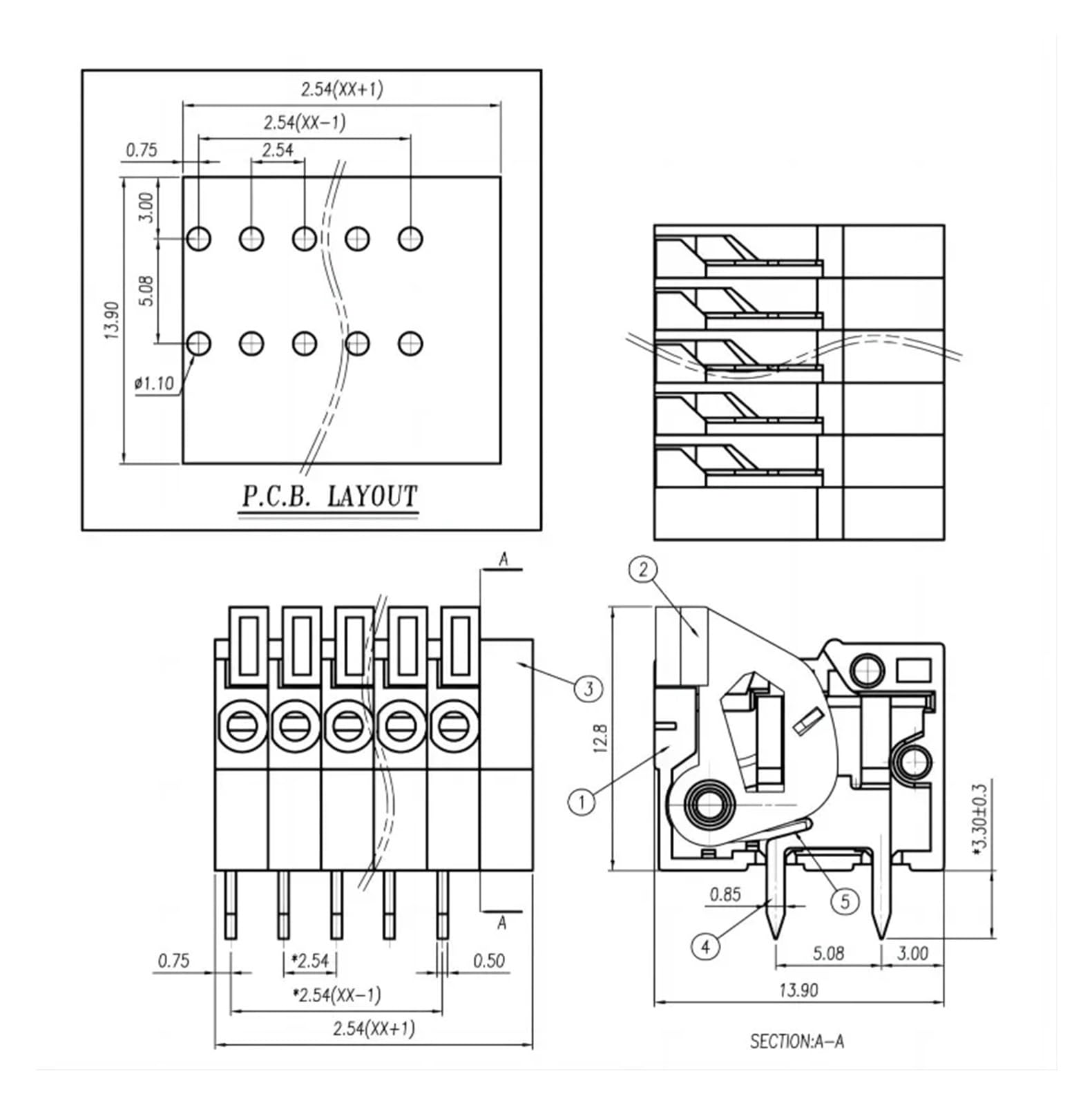 Bloque De Terminales Compatible Con Piezas De Resorte De PCB