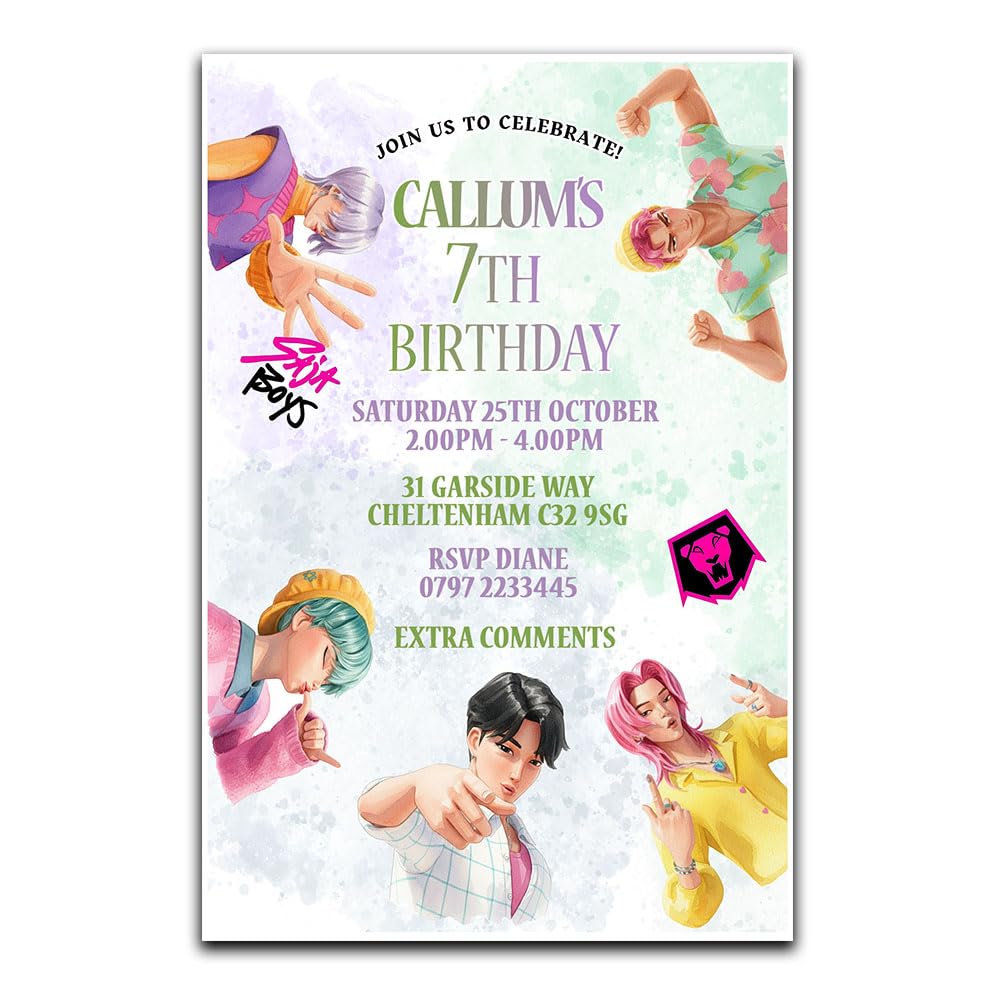 Pop Kids Personalised Party Invites Birthday Invitations & Envelopes, Various, 152mm x 102mm - Image 4