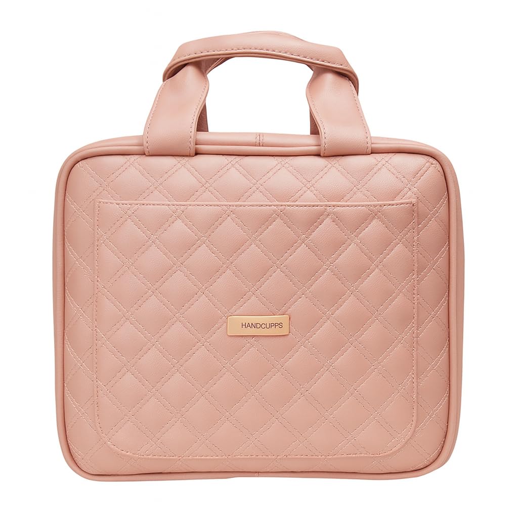 Handcuffs Toiletry Bag Women Korean Style Travel Makeup Cosmetic Organizer Big Size More Space Professional Toiletry Bag Foldable (Pink)