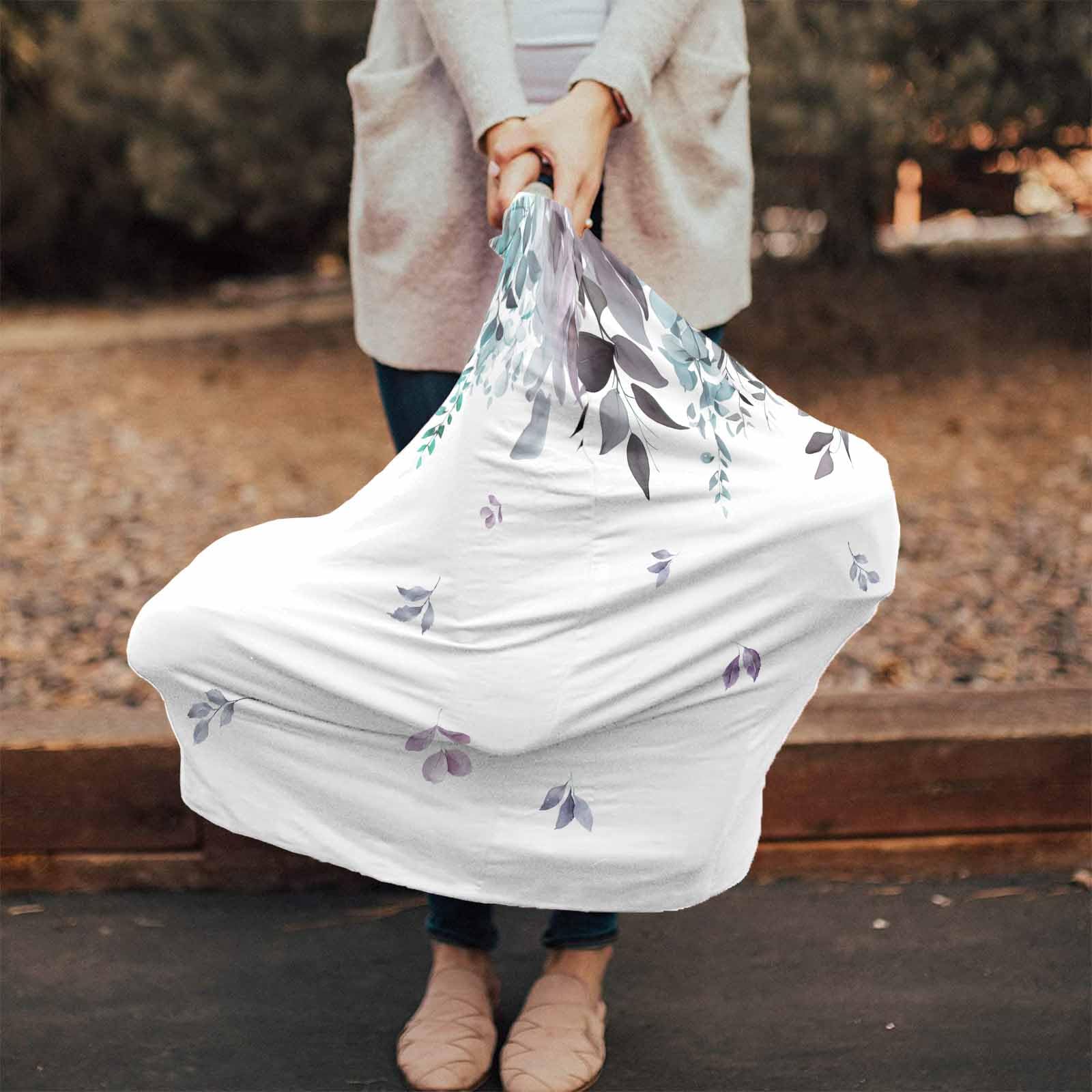 Nursing Cover for Breastfeeding Scarf, Teal Eucalyptus Leaves Baby Car Covers Super Soft Multi Use for Canopy Shopping Cart Cover Blanket Stroller Cover