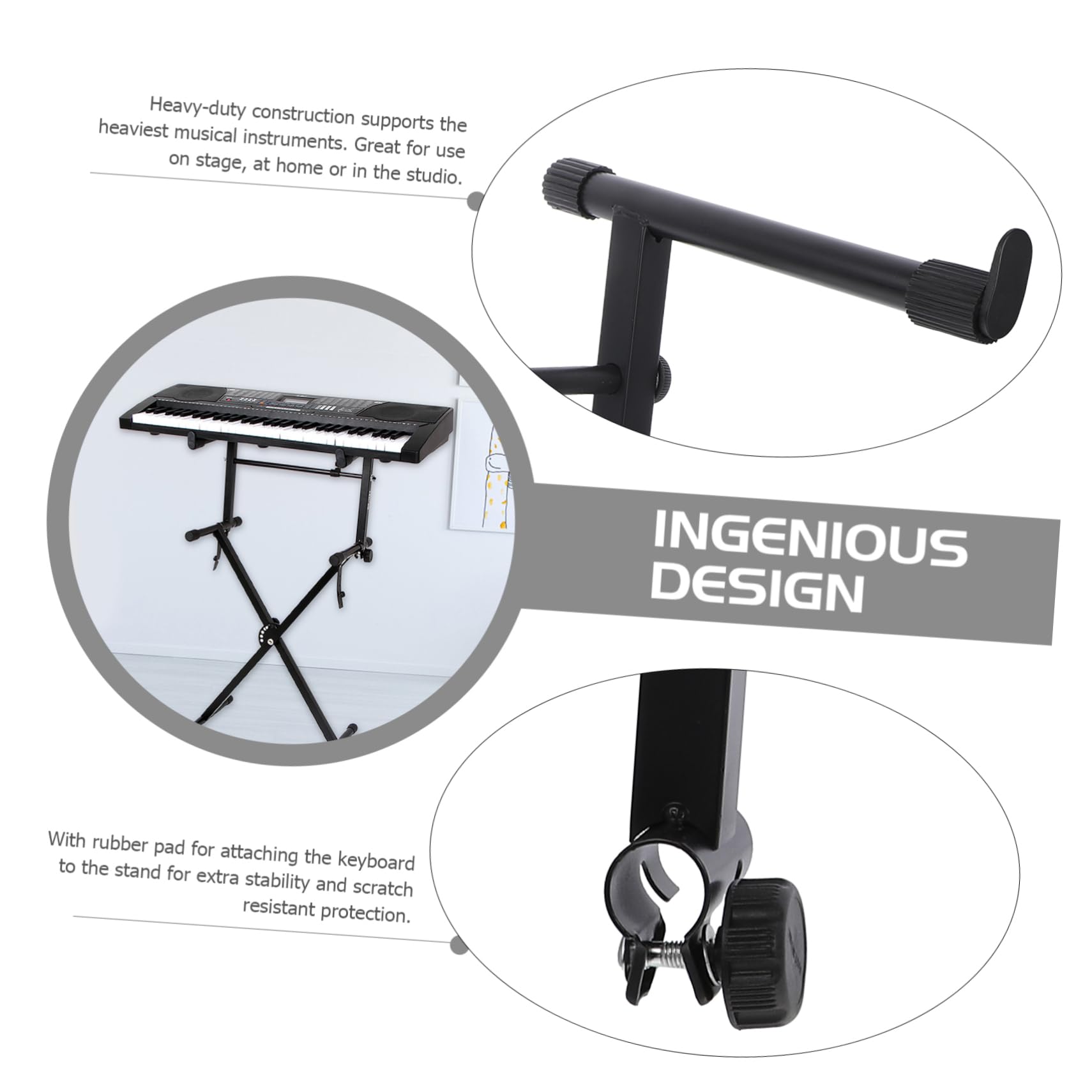 UKCOCO Soporte para Teclado Electrónico Ajustable en Altura Estructura de Hierro y Goma, Resistente Almohadillas para Instrumentos Pesados en Escenario o Casa