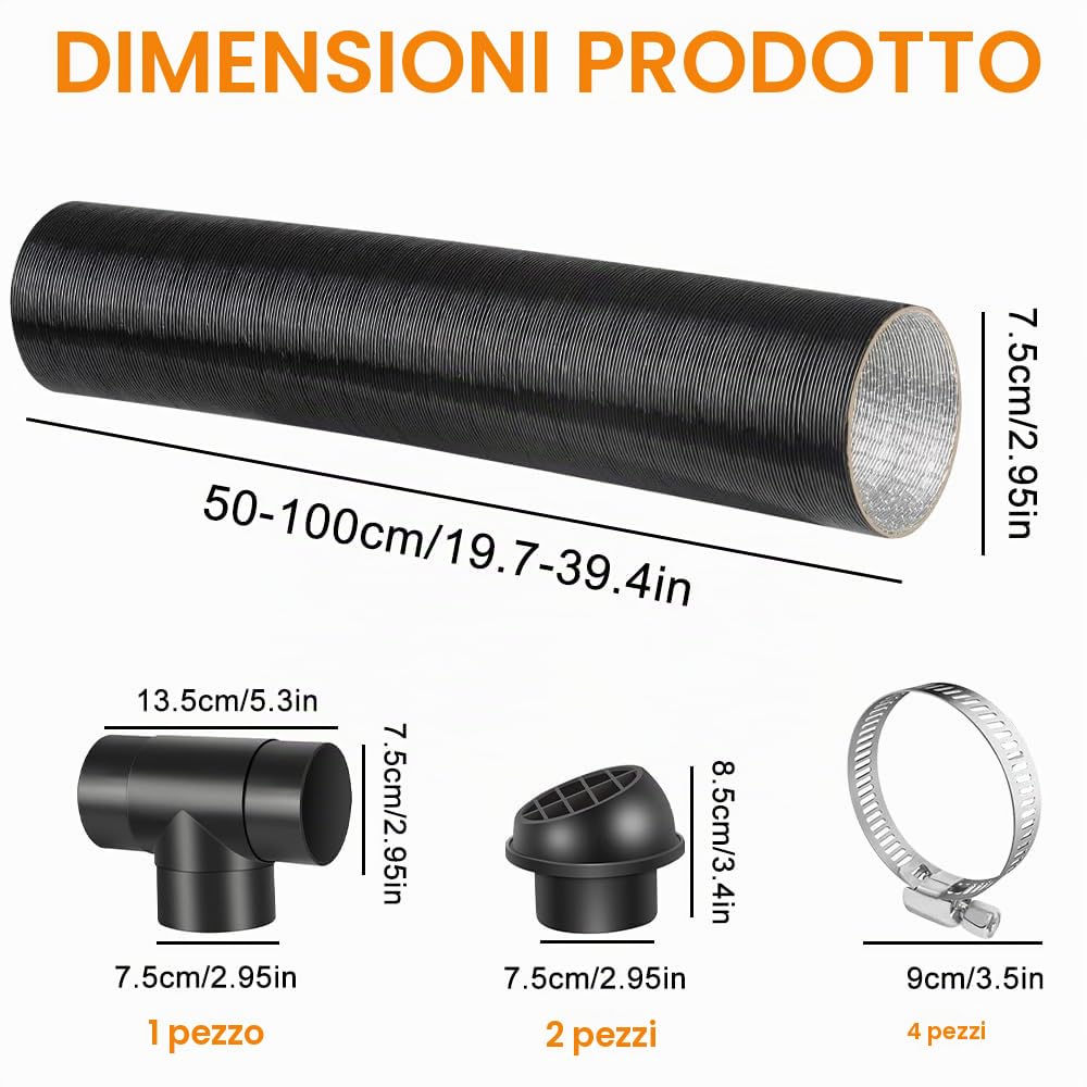 75mm Condotto del Tubo di Riscaldamento, Tubos per Riscaldamento Auto, Riscaldatore Condotto T Tubo Presa Scarico dell'aria Calda per Webasto Eberspacher