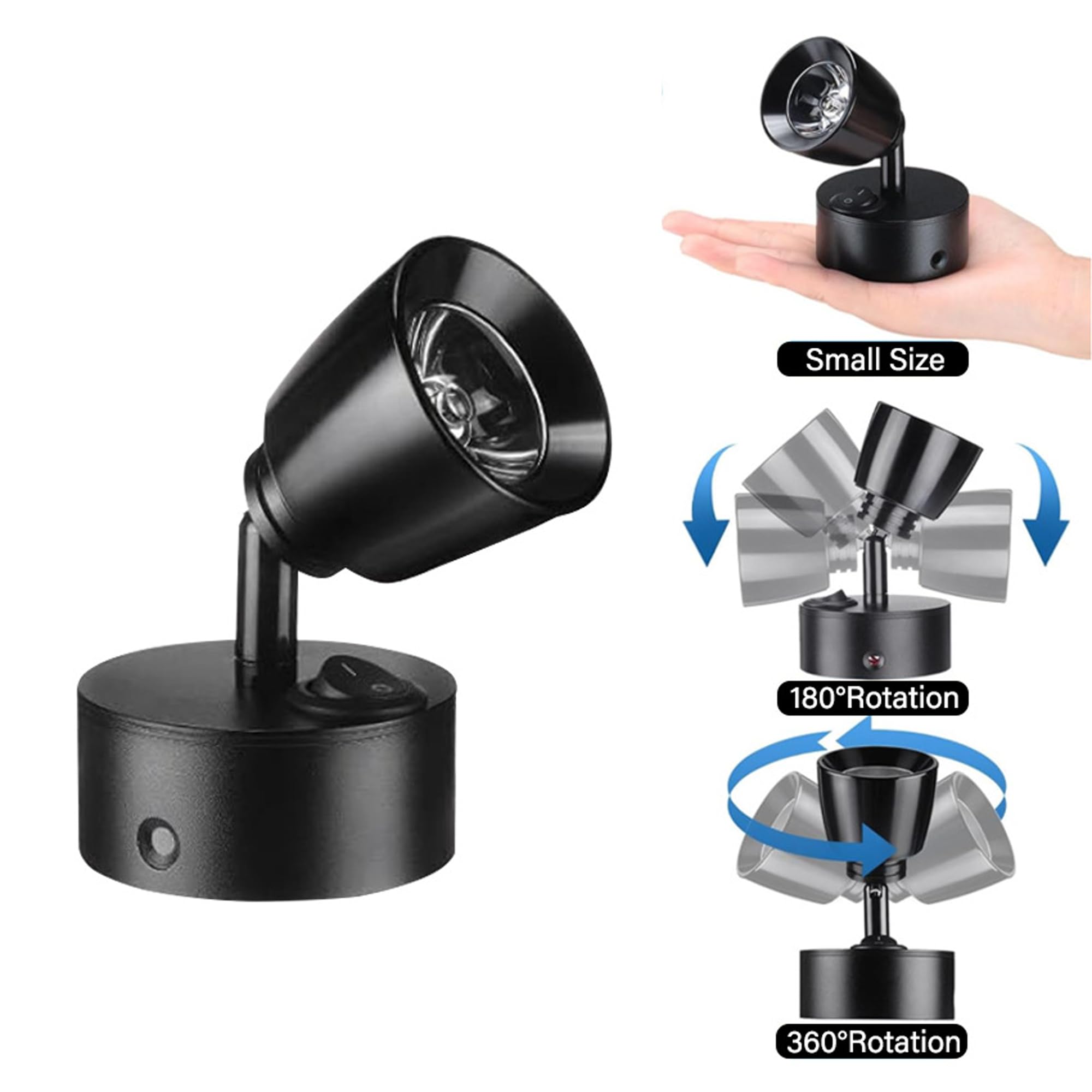 12V RV Reading Light with Switch,Up Down 180° Rotatable Left Right 360° Rotatable,3W RV Vanity Wall Sconce,Interior Light for RV Camper Trailer Motorhome Boat,DC12-24V,Warm Yellow,Black Finished,2Pcs