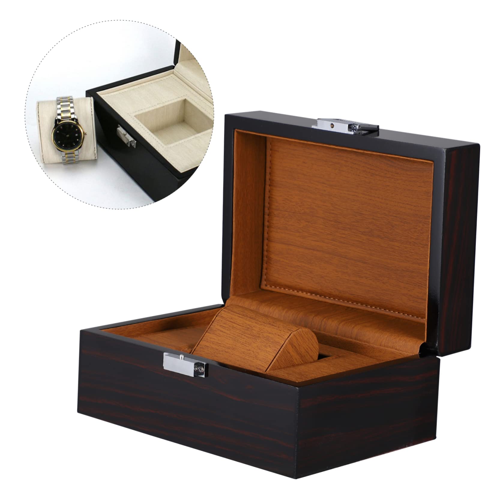 Healvian Estuche Organizador de Relojes Mini de Madera Negro