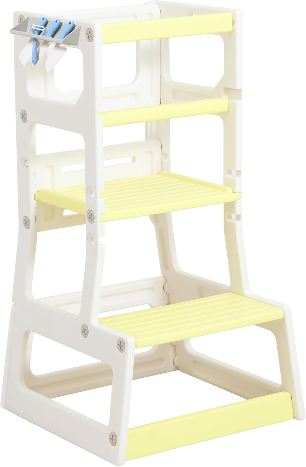 Kids' Adjustable Height Kitchen Step Stool, Safe Learning Platform Tower for Toddlers in Kitchen & Bathroom (Yellow)