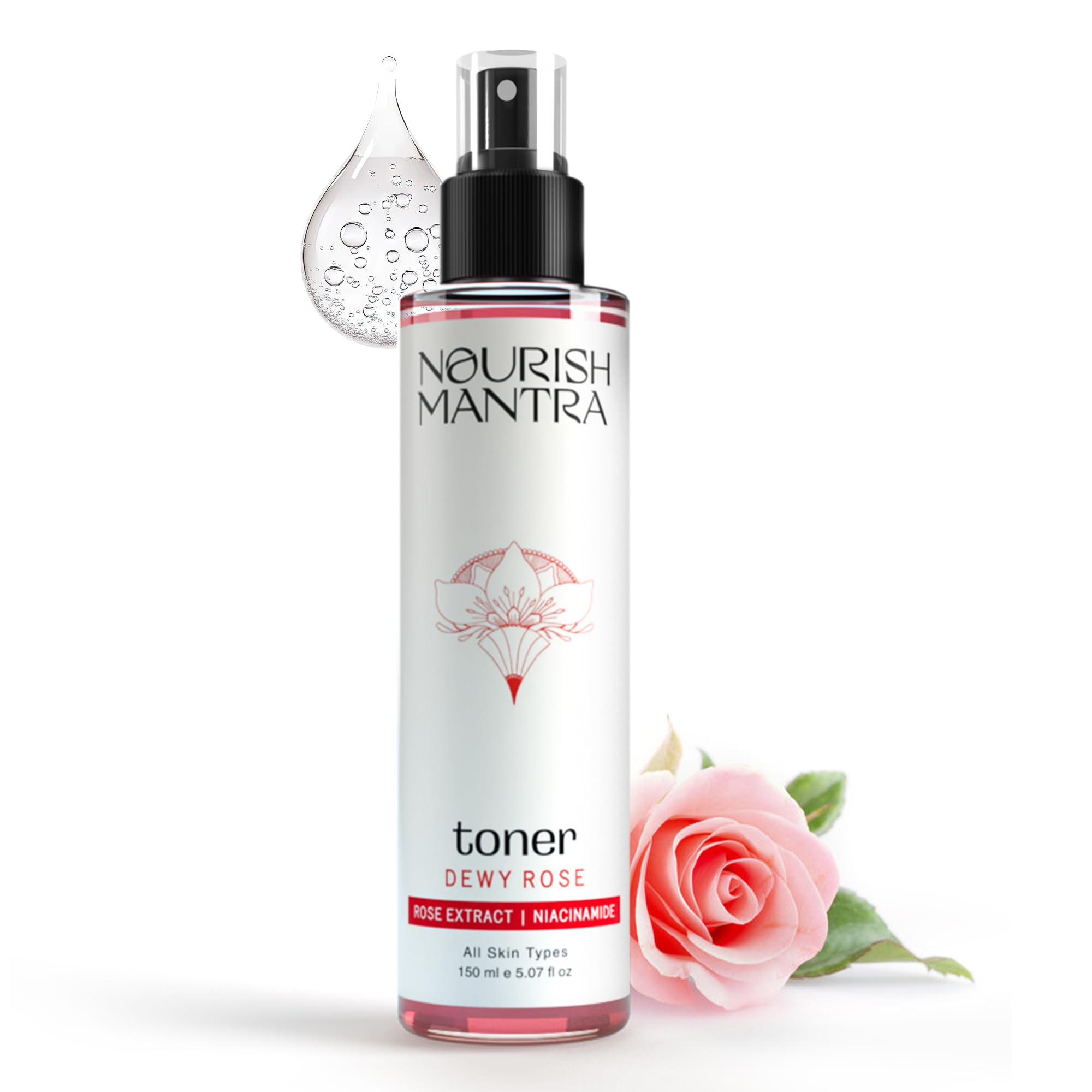 Nourish Mantras Dewy Rose Toner/Formulated With Rose De Mai, Niacinamide & Vitamin B5/ Radiant & Rejuvenated Skin/Pore Tightening Toner (150Ml).
