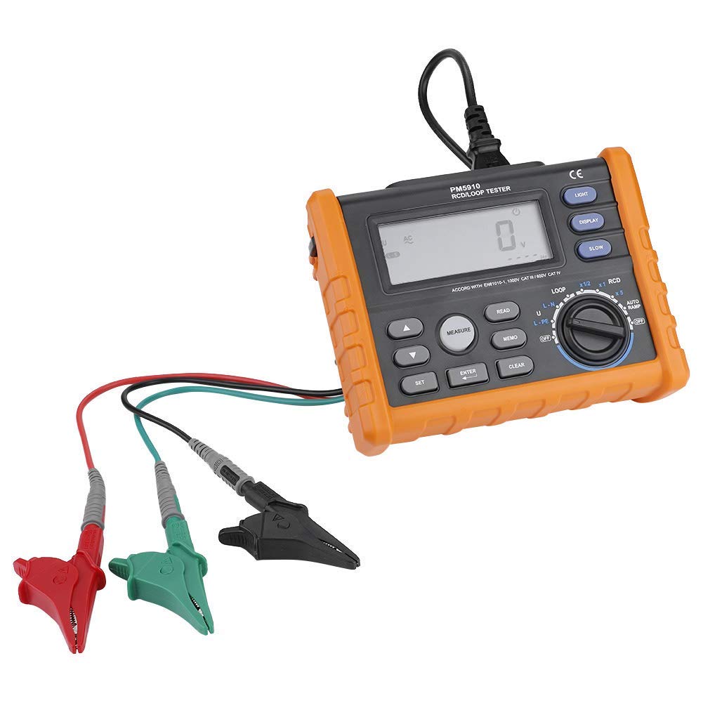 ASHATA RCD/Loop Tester, Medidor de Resistencia Digital RCD Tester Loop Resistencia Probador Multímetro Disparo Corriente/Tiempo Detector de Voltaje de Contacto CA 0V-440V