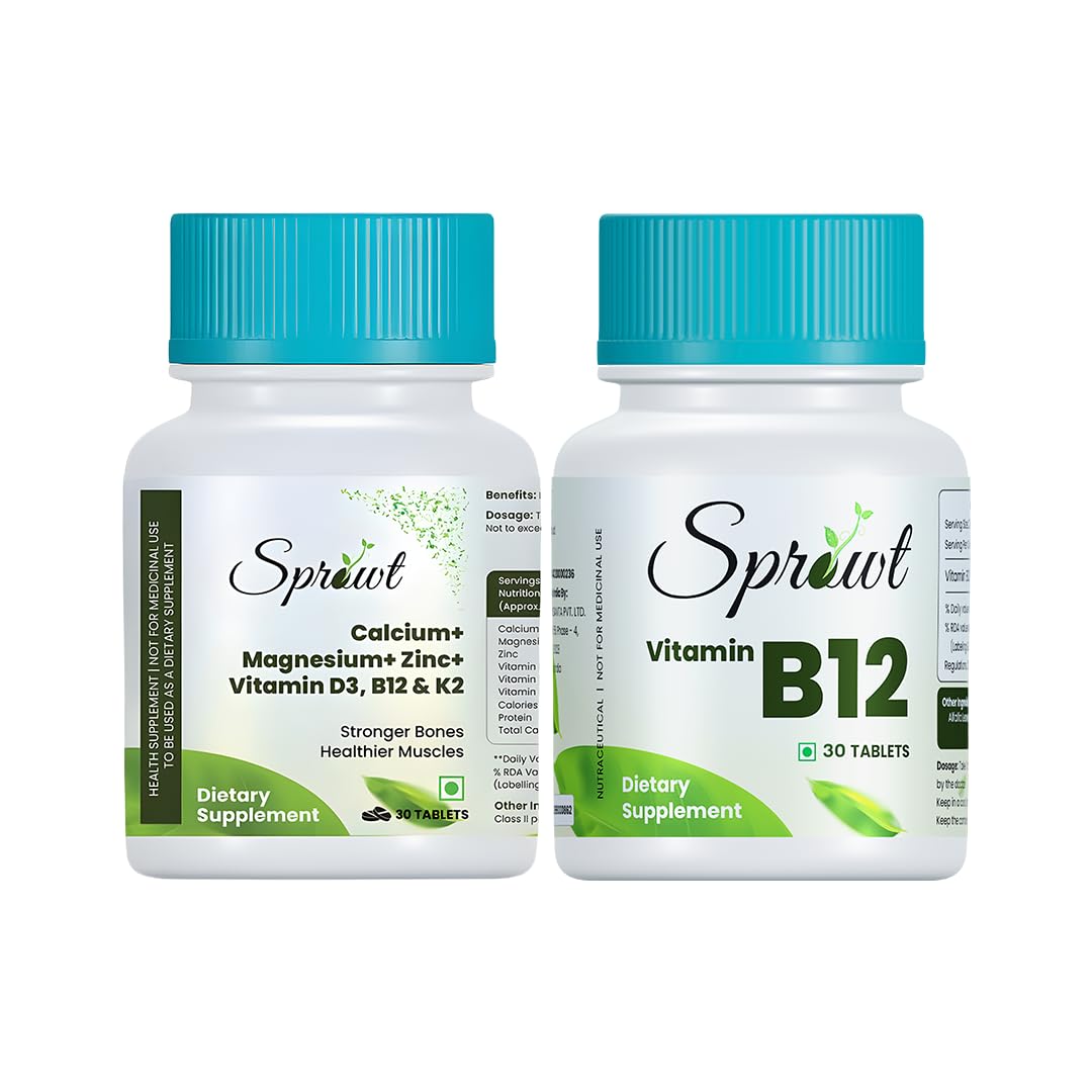 Sprowt Complete Bone, Joint & Nerve Care Combo – Calcium, Magnesium, Zinc, Vitamin D3, B12 & K Tablets (30s) + Plant-Based Vitamin B12 Methylcobalamin Supplements (30s)-image-39
