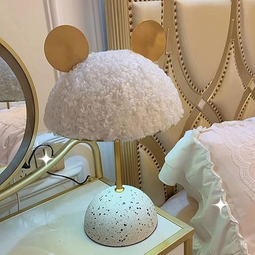 Miniatura 3 de OTTOSON Lámpara de mesa tipo domo, estilo moderno, 1 luz, luz de mesa de Mickey, lámpara de felpa blanca, bonita luz para mesita de noche para la