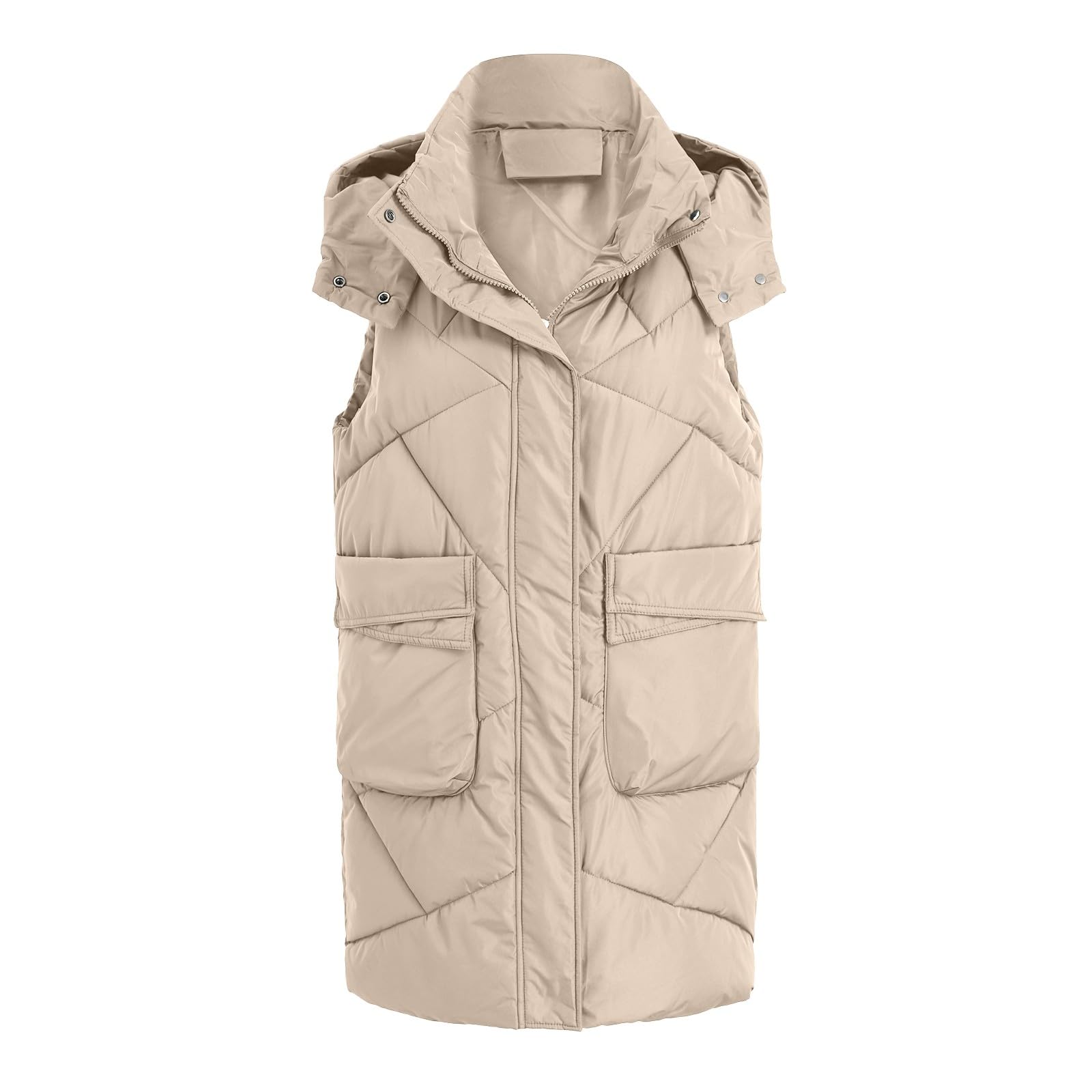Generisch Piumino oversize da donna, cappotti lunghi e soffici con cappuccio, cappotti invernali, senza maniche