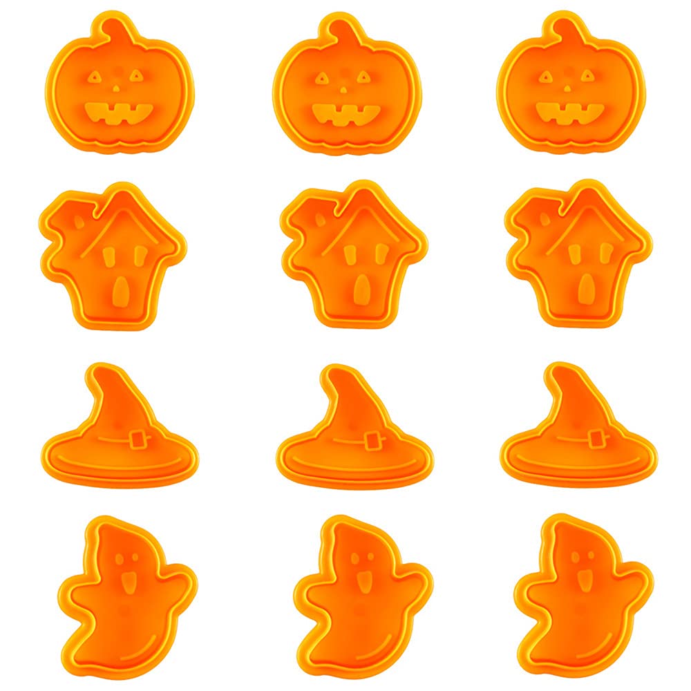 Minelife 12 Pieces Halloween 3D Cookie Cutters Set Plunger Cookie Stamps, Fondant Cookie Stampers Christmas Cookie Cutters for DIY Cake Baking Decoration Supplies Favors