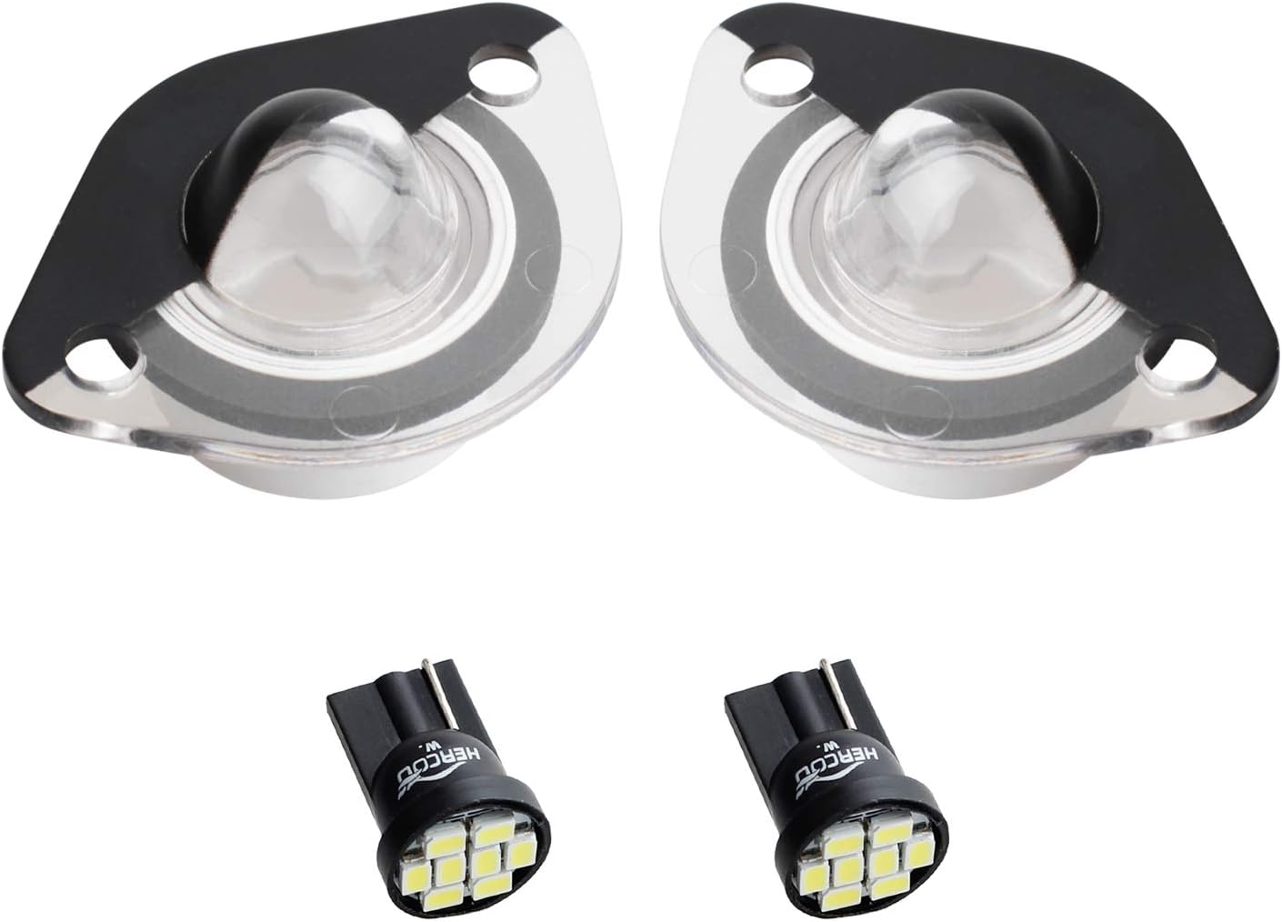 HERCOO LED License Plate Light Lamp Lens White Bulbs Black Housing Compatible with 1994 to 2004 Ford Mustang Pickup Truck Rear Step Bumper, Pack of 2