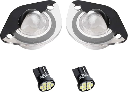 HERCOO LED License Plate Light Lamp Lens White Bulbs Black Housing Compatible with 1994 to 2004 Ford Mustang Pickup Truck Rear Step Bumper, Pack of 2
