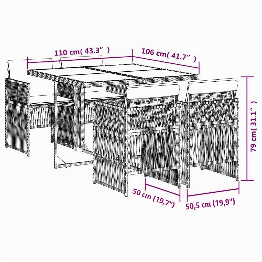 vidaXL Set de Comedor de Jardín y Cojines 5 pzas, Mesa y Sillas, Sillones de Relax, Asientos para Patio Terraza, Ratán Sintético Gris Claro