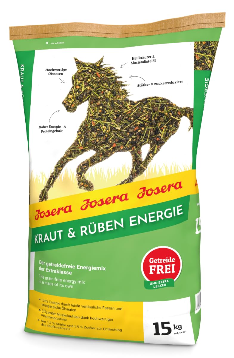 JOSERA Erba e barbabietole Energy (1 x 15 kg). cibo per cavalli di alta qualità. mix energetico di classe extra. ricetta senza cereali. costruzione muscolare efficiente