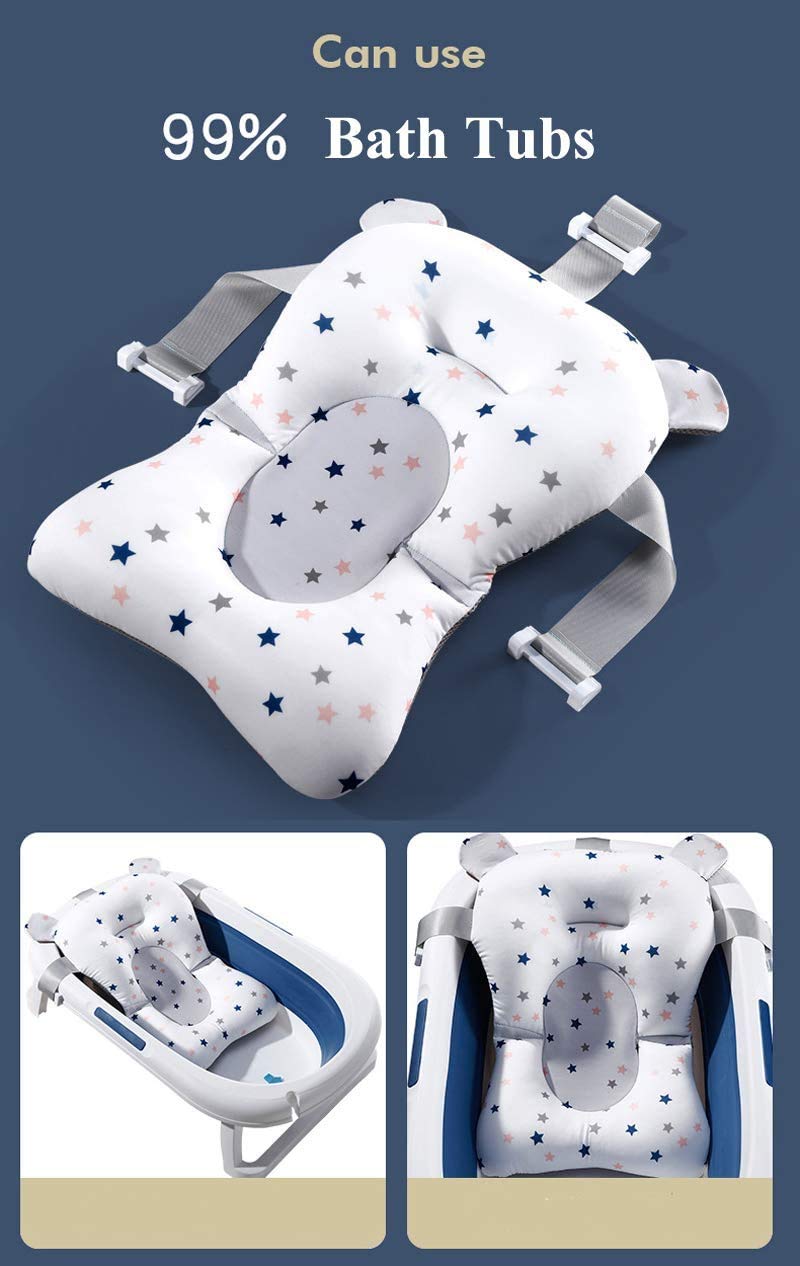 Coussin de bain pour bébé - Réglable - Tapis de douche bébé antidérapant en maille douce rembourrée - Support de baignoire pliable pour bébé - Coussin flottant pour bébé - 0 à 12 mois
