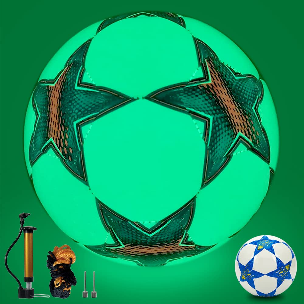 Masroo Soccer Ball, Glow in The Dark Soccer Ball Size 5, Glowing Luminious Soccer Balls Gifts for Boys, Girls, Men, Women Indoor-Outdoor Soccer Training (with Pump) (size 5)