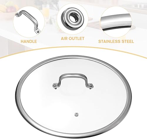 Miniatura 4 de Luxshiny Tapa para olla de vidrio templado de 13 pulgadas con asa, universal para sartenes, sartenes de hierro fundido y ollas, vidrio resistente al
