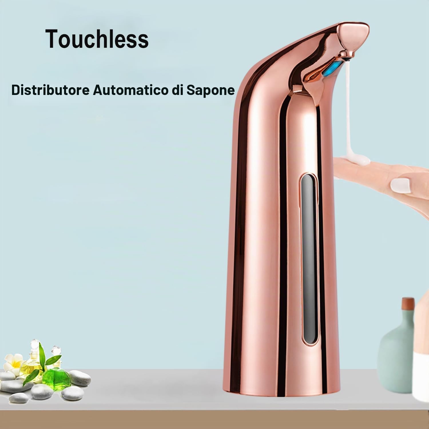 Dispenser di sapone automatico, 4 livelli regolabili, per cucina e bagno, senza contatto con sensore a infrarossi, impermeabile, 400 ml, rosso rame