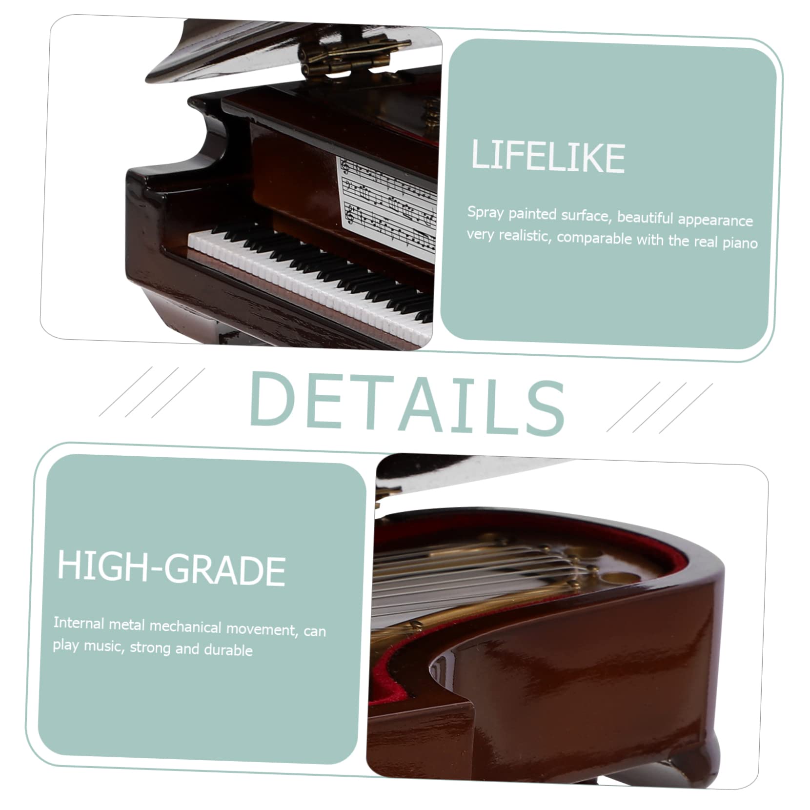 Vaguelly Caja Musical Portátil con Forma de Piano de Escritorio en Madera y Metal, Adorno Práctico y Elegante para Regalo de Cumpleaños