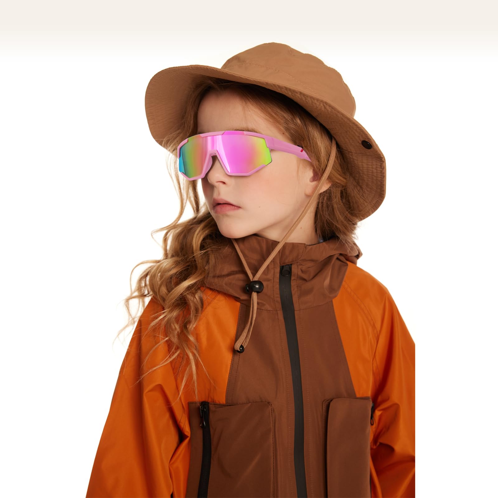 Aofalbe Kids Baseball Sunglasses, Youth Polarized Sports Sunglasses for Boys Girls, Softball Cycling Goggles UV400 Protection (Pink Frame Pink Lens)