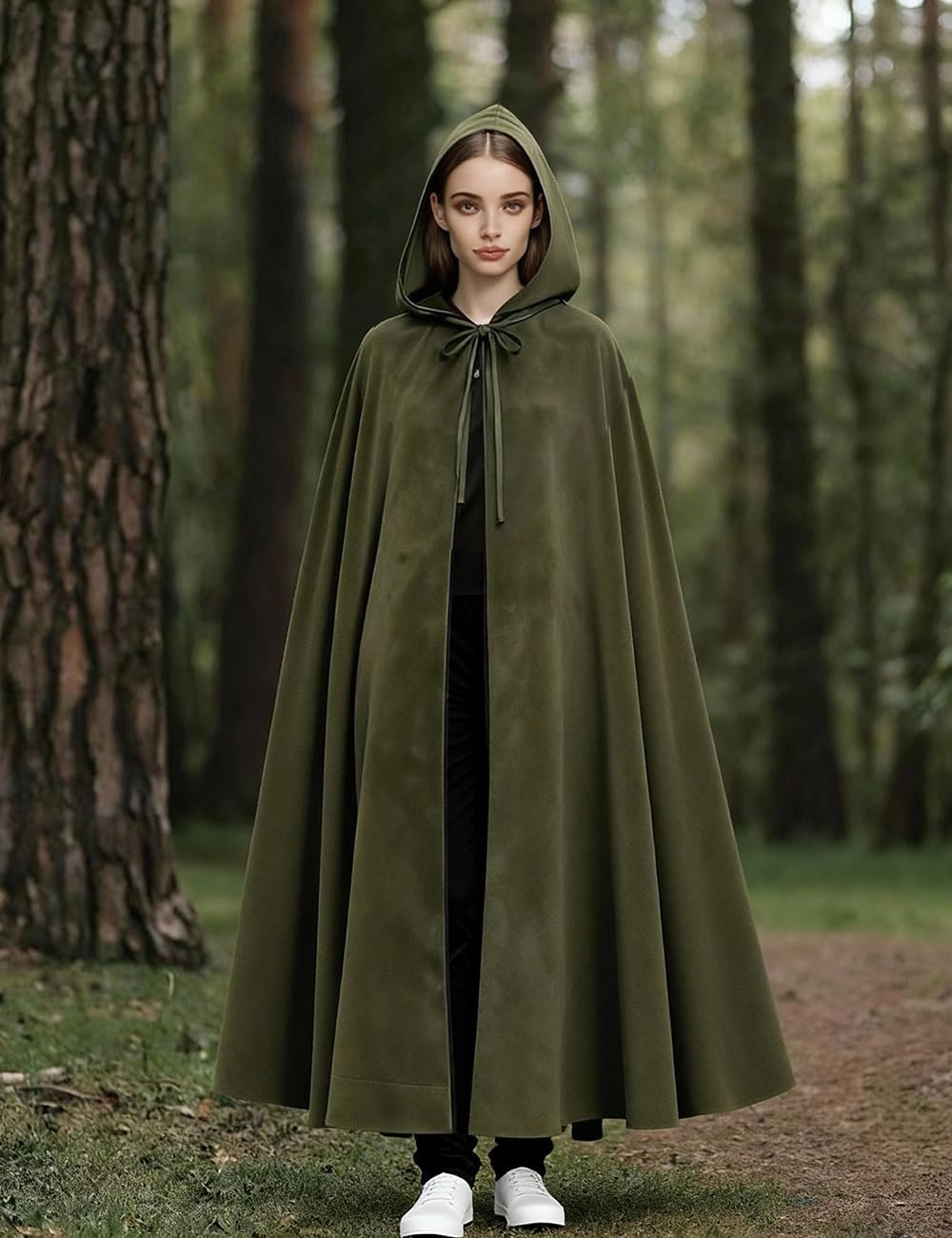 Medieval Cloak Costume with Hood, Renaissance Costume Halloween Vintage Cloak Role Playing for Men Women - Image 2