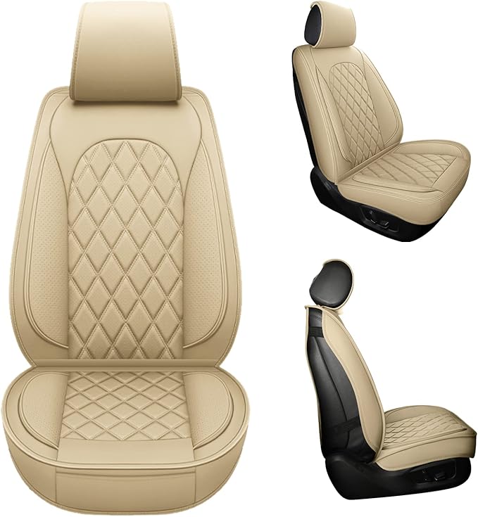 LINGVIDO Faux Leather Auto Seat Covers, Automotive Interior Rhombus Vehicle Sport Journey Fur Cushion for Cars & SUV Trucks Universal Fit carseat Cover (Front Only, Black)