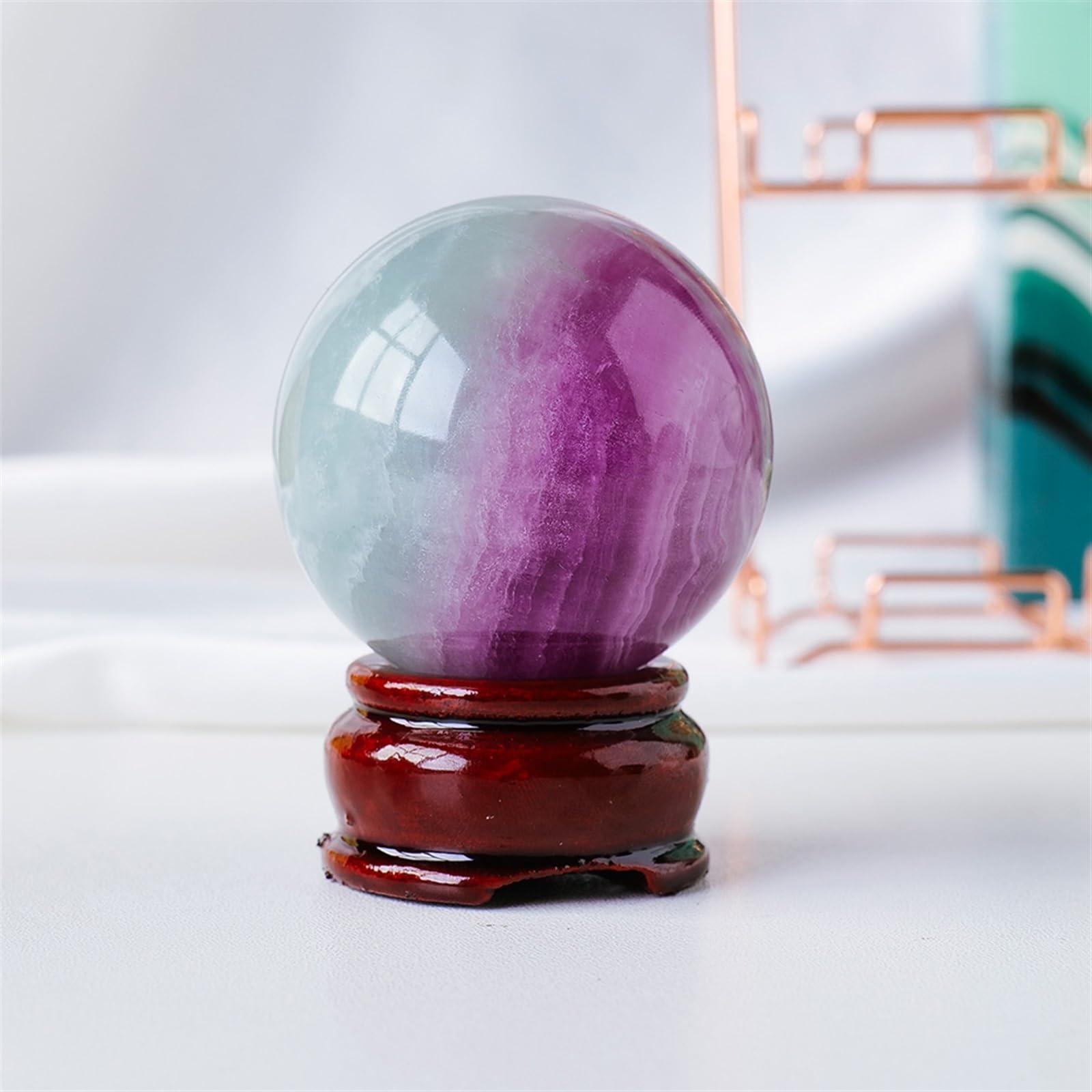 SSOPTMCB Watermelon Fluorite Crystal Ball Purple Green Polished Sphere Lnterior Home Decoration Ornaments (Size : 7-7.5cm) Gemstone Stone