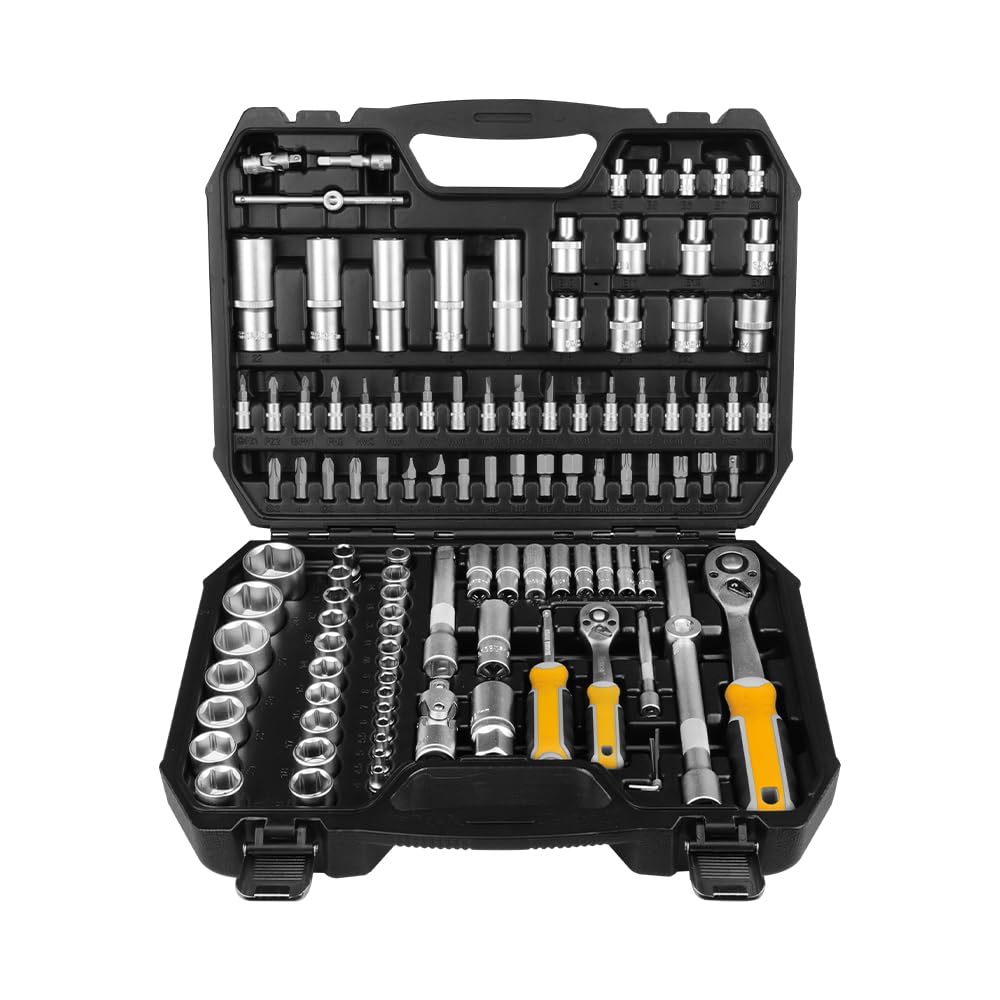 Hoteche Set di bussole da 110 Pezzi Set di Cassette degli Attrezzi da 1/4" e 1/2" Set di Attrezzi Professionali