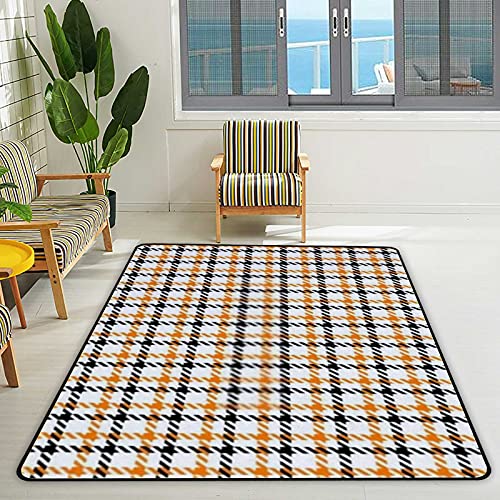 Colourlife Lightweight Soft Area Rugs Orange Black And White Tartan Floor Carpet Mat For Kids Playing Room Hardwood Floor Living Room 72X48In #TOP2