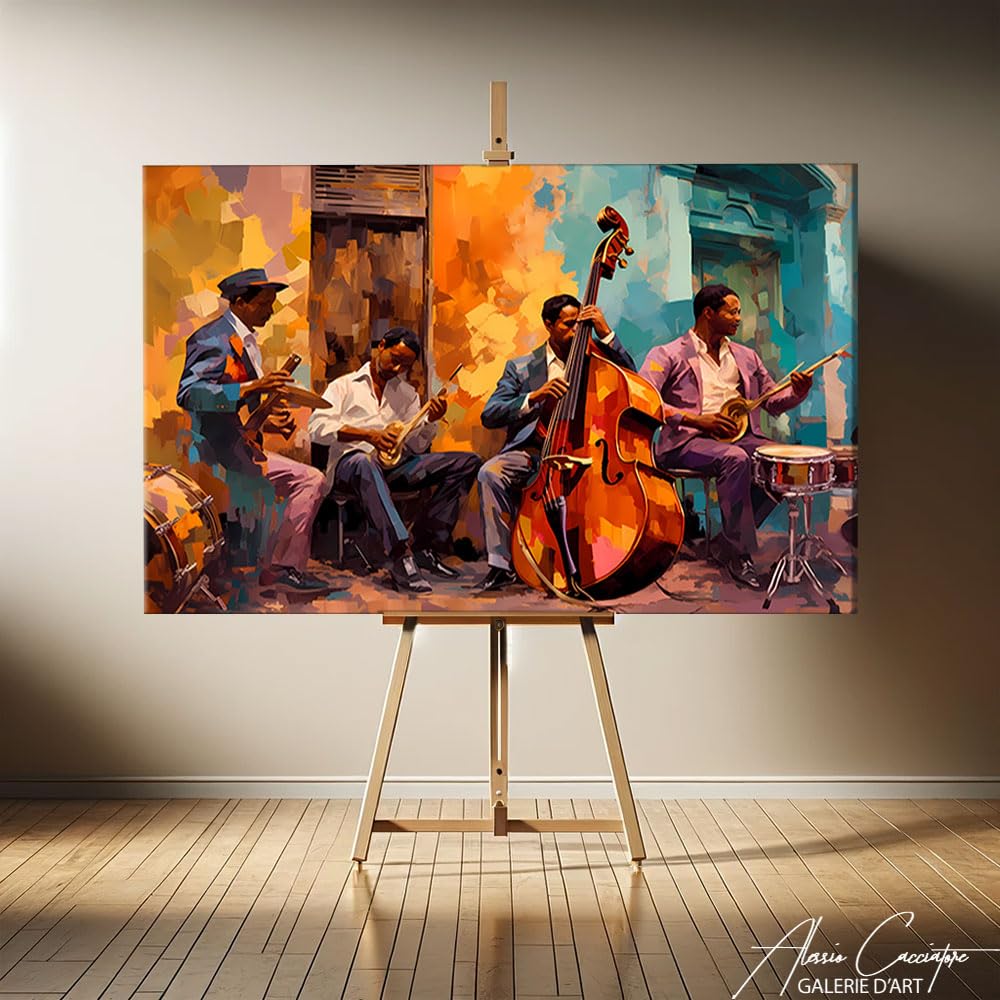Cuadro musical Jazz – Lienzo de pared musical – Decoración para dormitorio adulto Cocooning mural – Mural – Deco mural de música – Cuadro Jazzmann – Idee regalo para mujer decoración (120 x 80 cm)