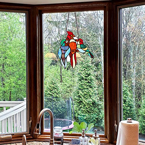 image for ARTZONE Stained Glass Window Hangings, 3 Birds in Stained Glass Window
